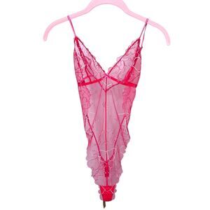 SKIMS Embroidered Hearts Tulle Teddy Punch Pink Size Small